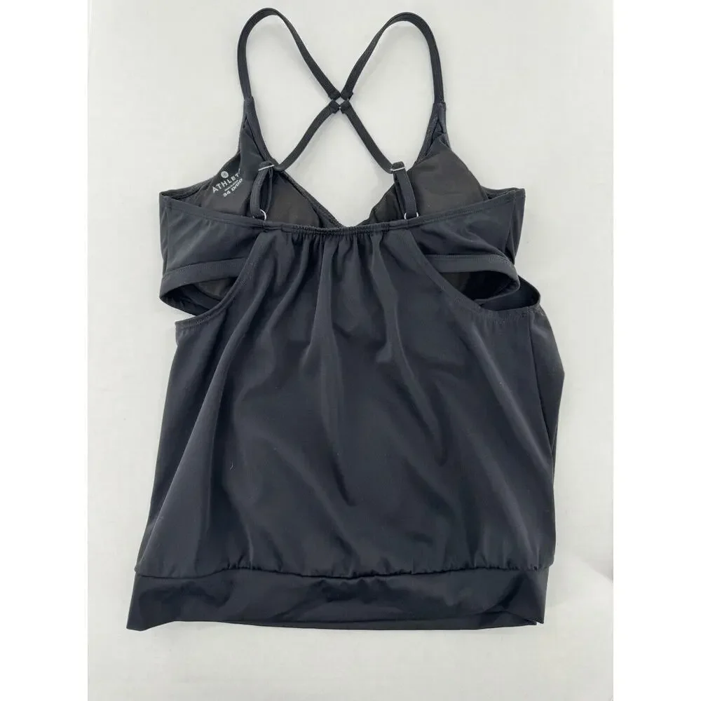 Athleta Swim Top Tankini Size 34 D/DD Black Cut Out Criss Cross Underwire​​ - Picture 6 of 14